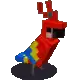 a pixel art of a red , yellow , and blue parrot standing on a black surface .