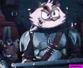 a cartoon of a raccoon in armor with the words sugartown on the bottom right
