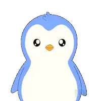 a blue penguin is holding a plate of food with eggs and cheese