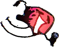 a cartoon drawing of a person with a red pants