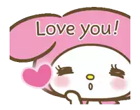 a cartoon character with a heart in her mouth and the word love above her head