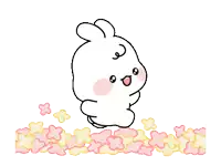 a cartoon of a bunny rabbit jumping in a field of flowers