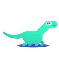 a cartoon drawing of a green dinosaur with a smiley face