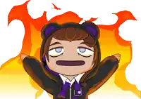 a cartoon of a person with their arms up in front of a fire