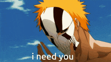a man wearing a mask with the words i need you below him