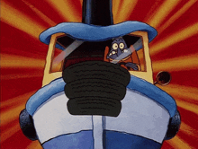 a cartoon character is tied to a boat with a stack of tires