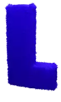 the letter l is made of blue furry material