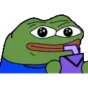 a frog is holding a purple envelope in its mouth .