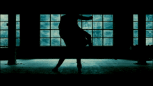 a silhouette of a man kicking another man in a dark room