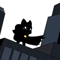 a cartoon of a cat dressed as batman standing on top of a building