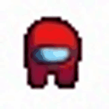 a pixel art of a red among us character with a blue mask on a white background .