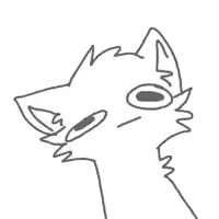 a black and white drawing of a cat 's face looking up .