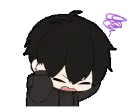 a cartoon character with black hair is covering his face with his hand .
