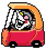 a pixel art drawing of a cat driving a car