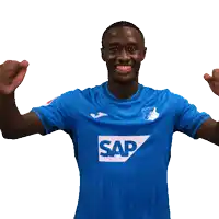 a man wearing a blue shirt with the word sap on the front