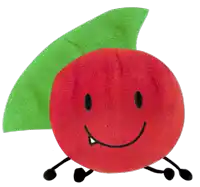 a stuffed red apple with a green leaf on top and a smiling face