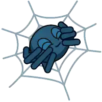 a cartoon drawing of a spider on a web with a crying face