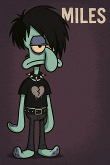 a cartoon character with the name miles on the bottom right