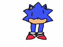 a cartoon drawing of sonic the hedgehog wearing a pair of red white and blue shoes