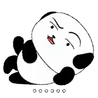 a cartoon panda bear is laying on its back with a funny face .