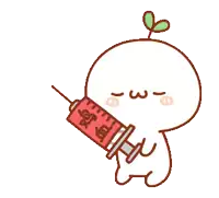 a cartoon character is holding a syringe that says chicken blood