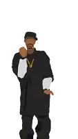 a drawing of a man wearing a hat and a gold chain around his neck
