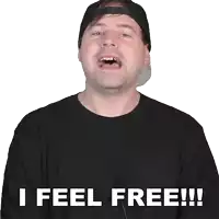 a man wearing a black shirt and a hat says i feel free