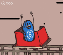 a cartoon drawing of a roller coaster with a dollar sign on the side