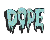 a drawing of the word dope dripping in blue
