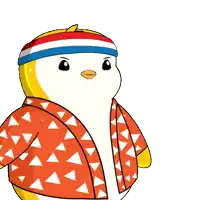 a cartoon penguin wearing a headband and a sweater says facts