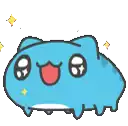 a cartoon drawing of a blue cat with a red tongue .