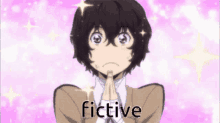 a cartoon of a boy with his hands folded and the word fictive written on the bottom