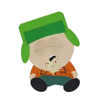 a cartoon character with a green hat is sitting down with a yellow snot coming out of his nose