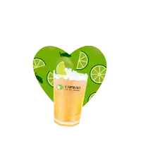 a heart shaped background with a glass of caipirao in front of it