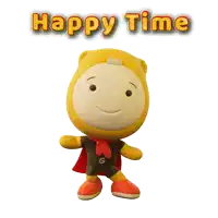 a cartoon character with a cape and the words happy time behind him