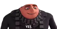 a cartoon character with a scarf around his neck that says yes
