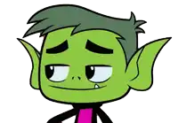 a cartoon character with green ears and a pink shirt