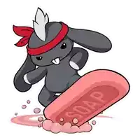 a cartoon rabbit is riding on top of a soap bar