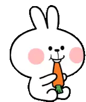 a cartoon rabbit is holding a carrot and smiling .