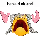 a cartoon character with a crying face and the words he said ok and