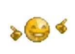 a pixel art smiley face with two thumbs up and a thumbs down .