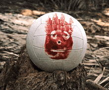 a volleyball with a hand print on it