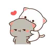 a cartoon cat is hugging another cat with a heart above them .