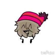 a cartoon character wearing a pink hat with a heart on it
