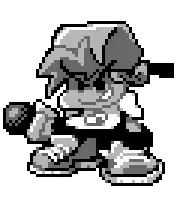 a black and white pixel art of a person holding a microphone and a ball .