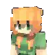 a pixel art of a girl with orange hair wearing a green outfit .