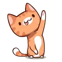 a cartoon cat with a tongue sticking out is raising its paw