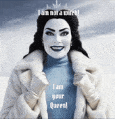 a woman in a fur coat says " i am not a witch "