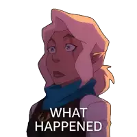 a cartoon character with a scarf around her neck and the words what happened below her