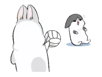 a cartoon rabbit is standing next to another rabbit holding a ball